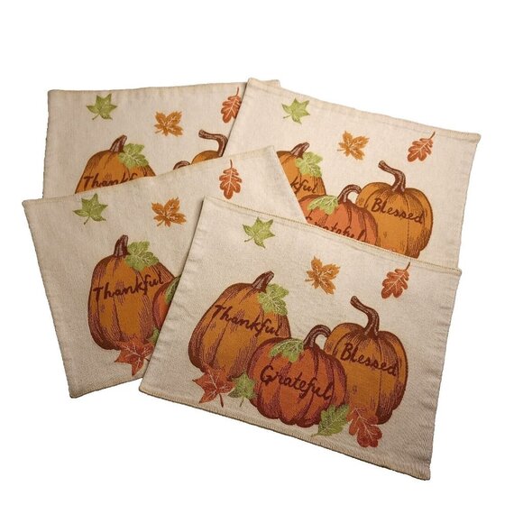 Celebrate Fall Together Autumn Pumpkin Placemats Set Of 4 Thanksgiving Decor - Picture 2 of 7
